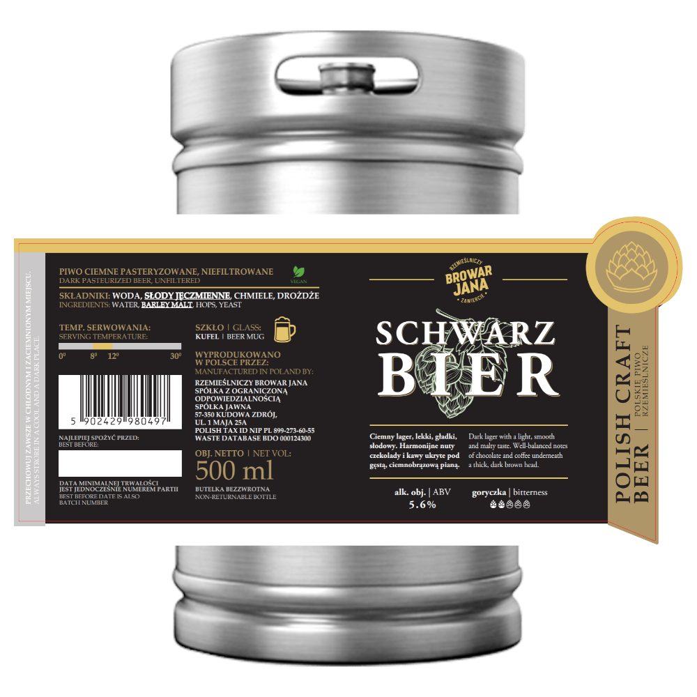 Piwo Browar Jana Schwarz Bier 5,6% 30 L Keg