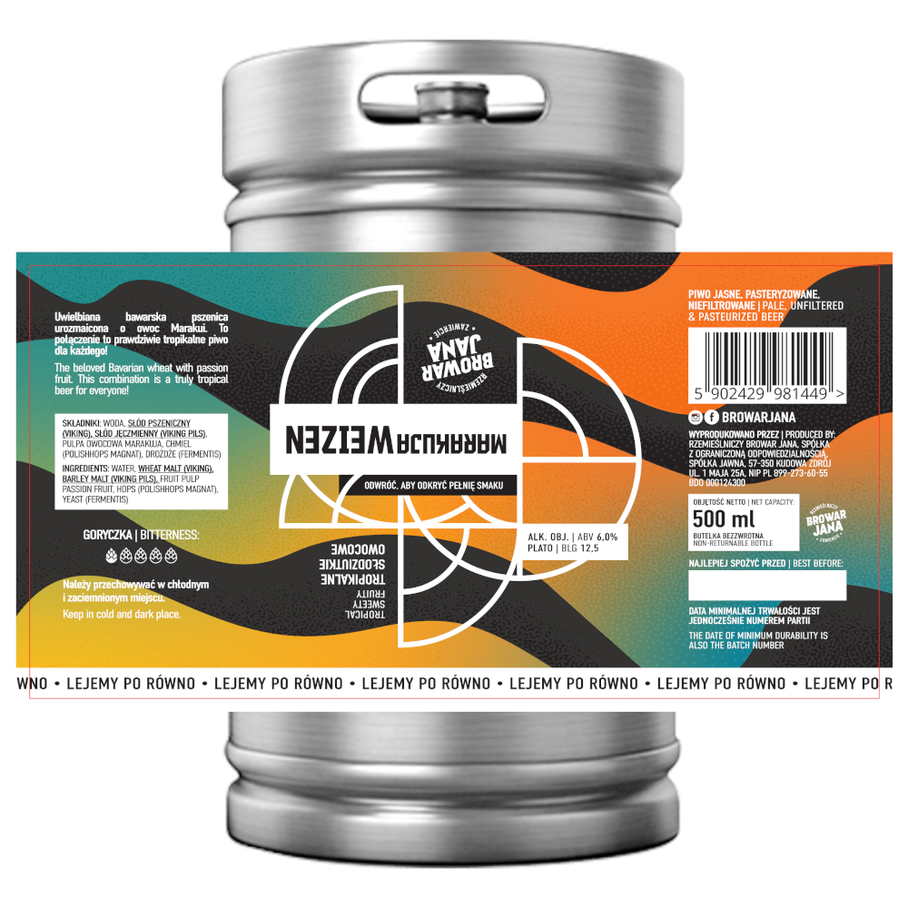 Piwo Browar Jana Marakuja Weizen 6% 30 L Keg