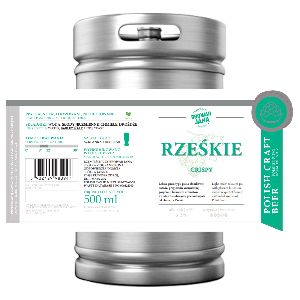 Piwo Browar Jana Rześkie Pils 3,2% 30 L Keg PET