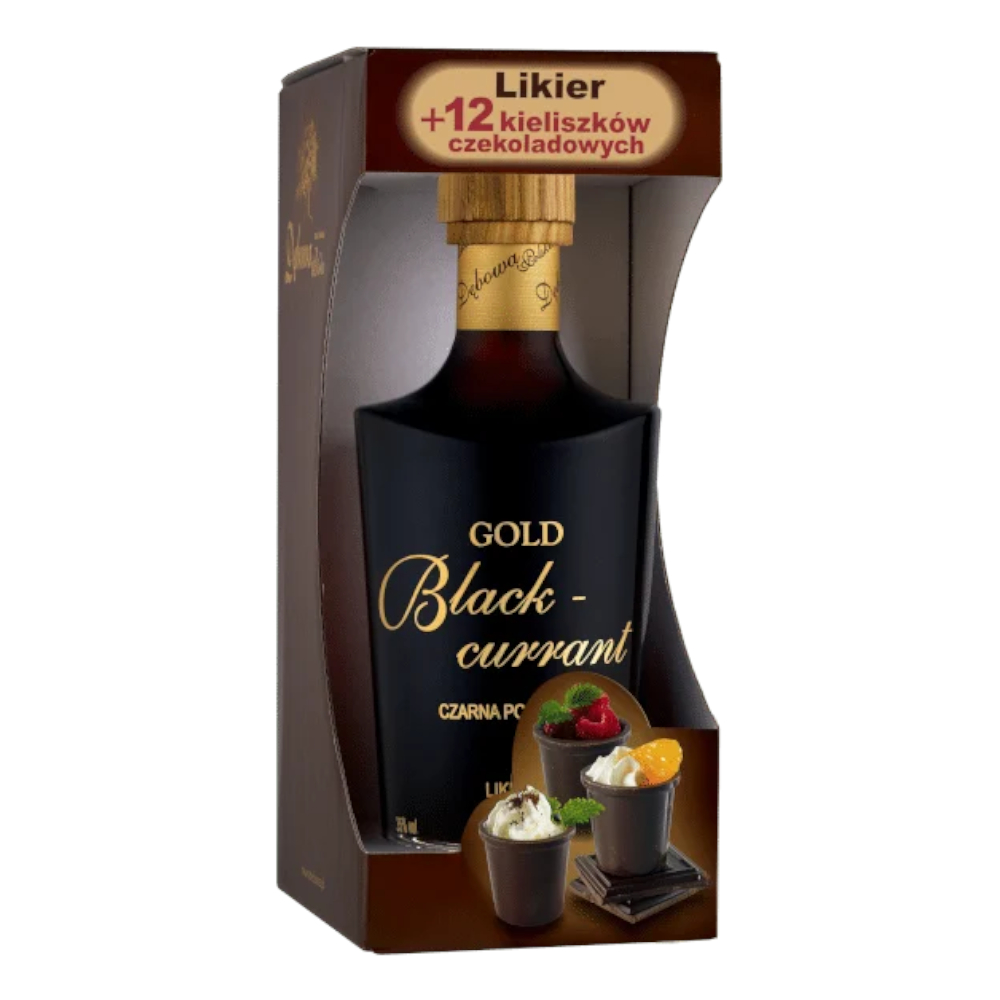 Likier Gold Blackcurrant Czarna Porzeczka +12 czekoladowych kieliszków 35% 700 ml