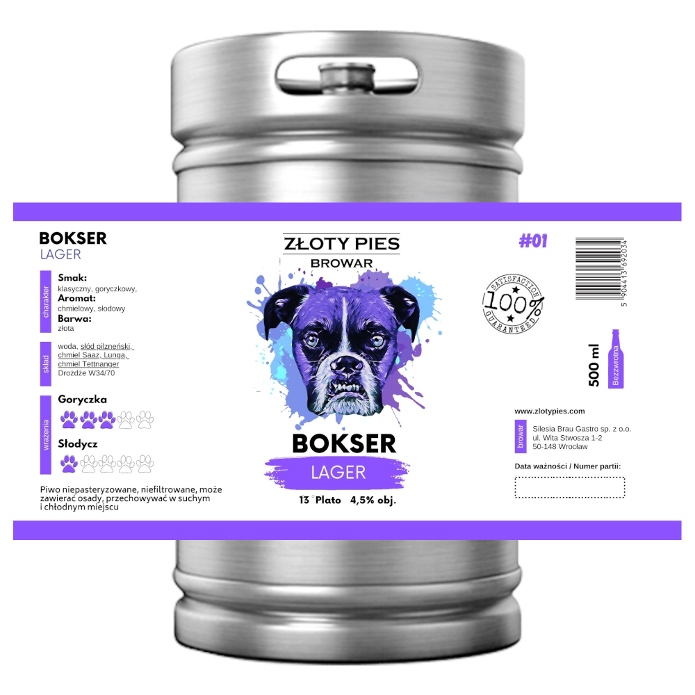 Piwo Złoty Pies Boxer - Lager 4,5% 30 L Keg
