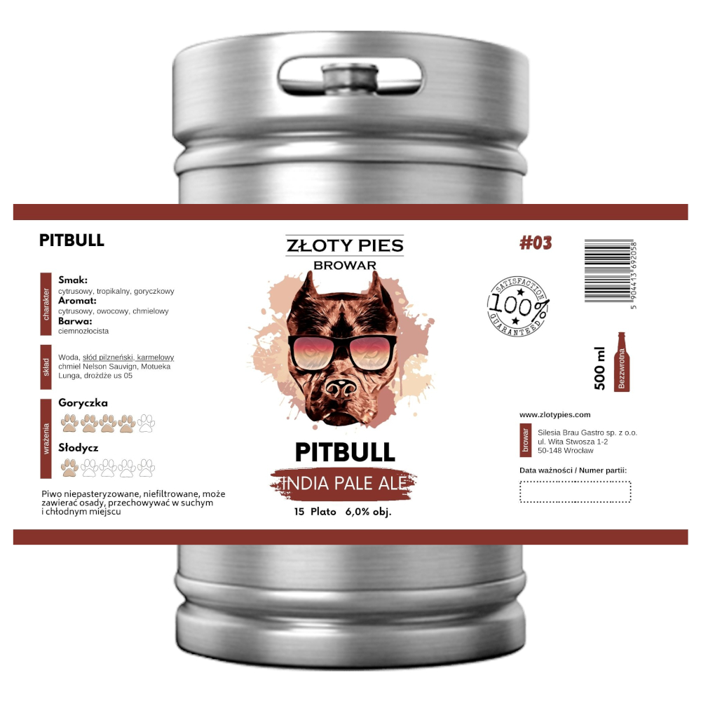 Piwo Złoty Pies Pit Bull - IPA 6,0% 30 L Keg