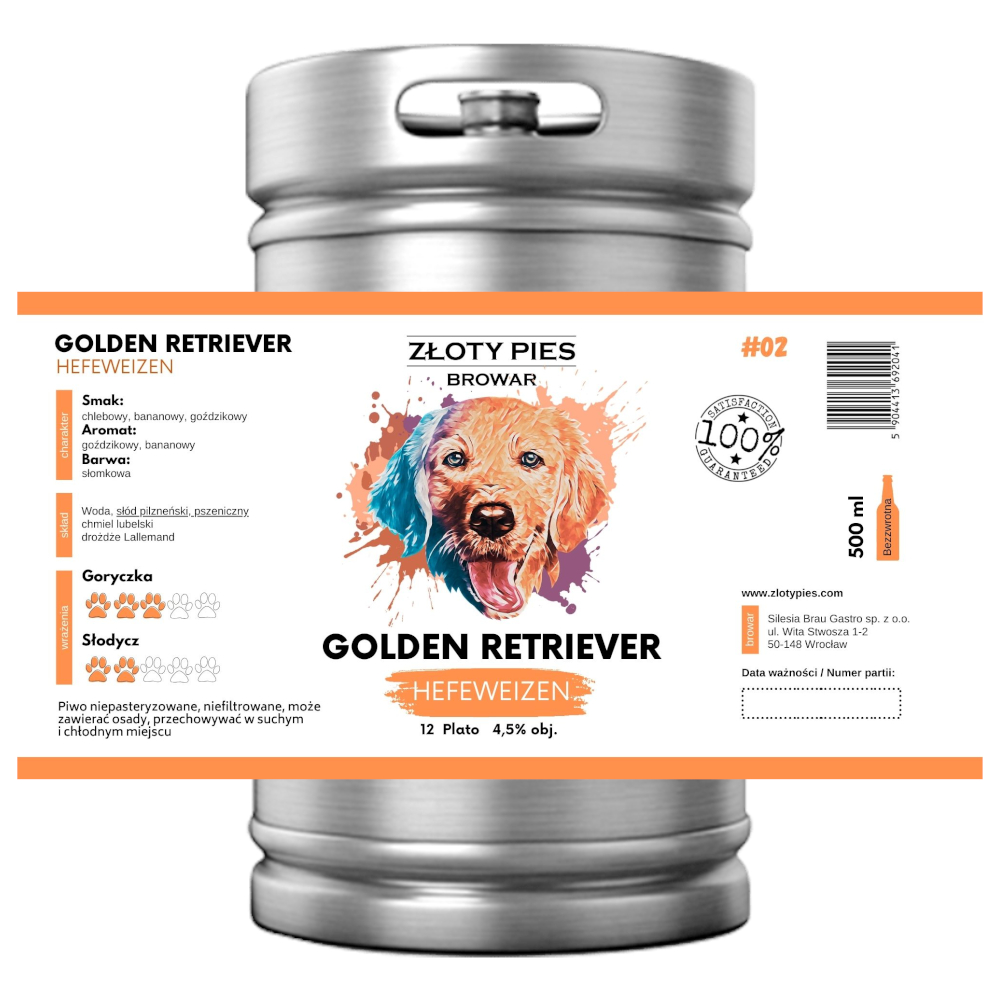 Piwo Złoty Pies Golden Retriever - Pszeniczne 4,5% 30 L Keg