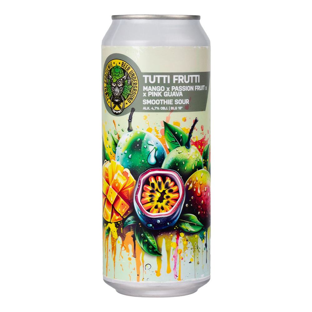 Piwo Piwne Podziemie Tutti Frutti Mango, Marakuja, Różowa Gujawa 4,7% 500 ml puszka