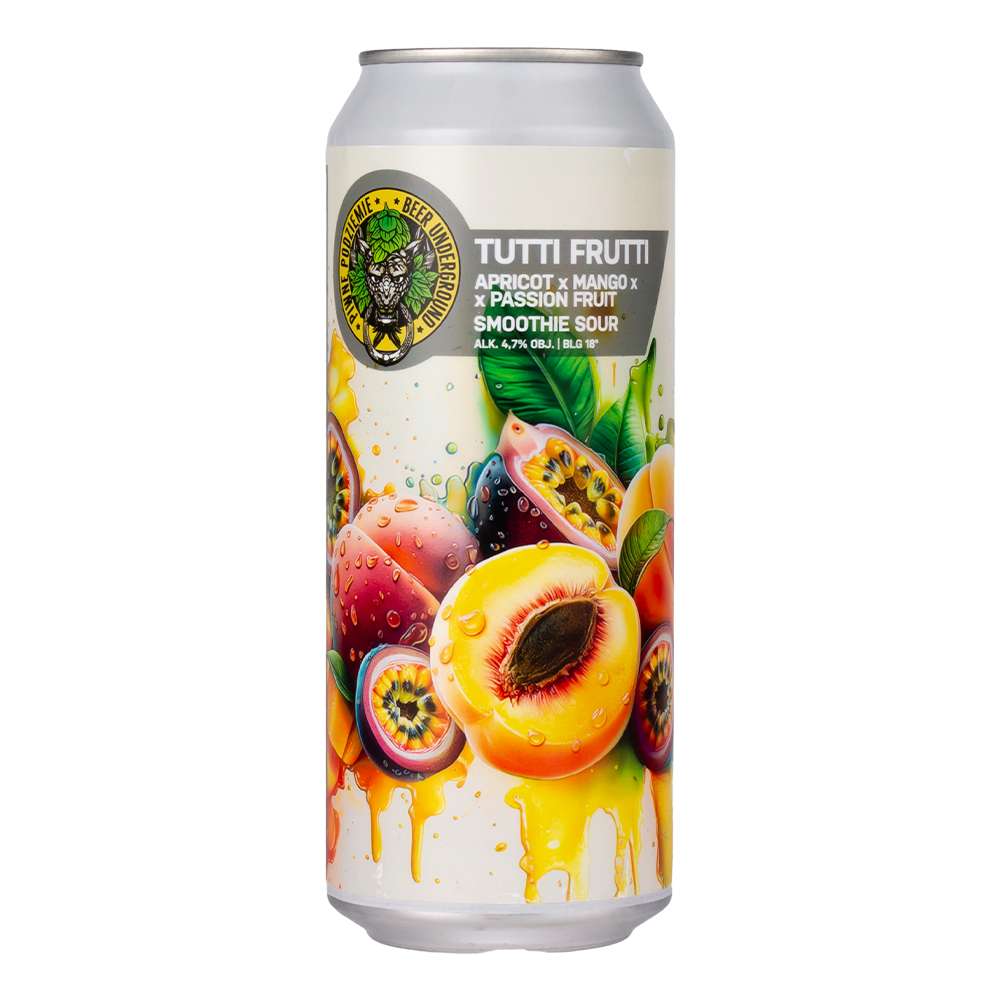 Piwo Piwne Podziemie Tutti Frutti Morela, Mango, Marakuja 4,7% 500 ml puszka