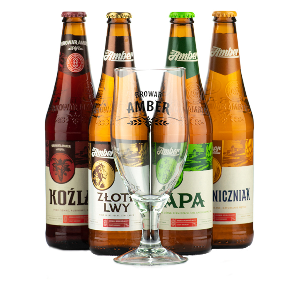 Piwo Amber Zestaw 4 Piw 6,5% 500 ml + szklanka