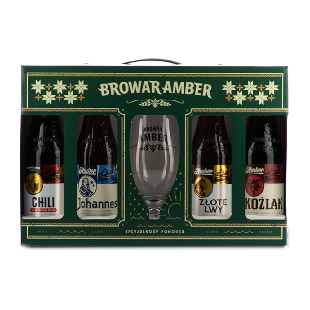 Piwo Zestaw Czterech Piw Amber Zielony  4x 500 ml + szklanka