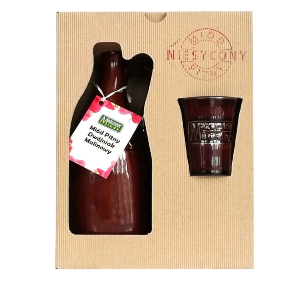 Miód Pitny Mazurskie Miody Dwójniak Malinowy 16% 600 ml Zestaw