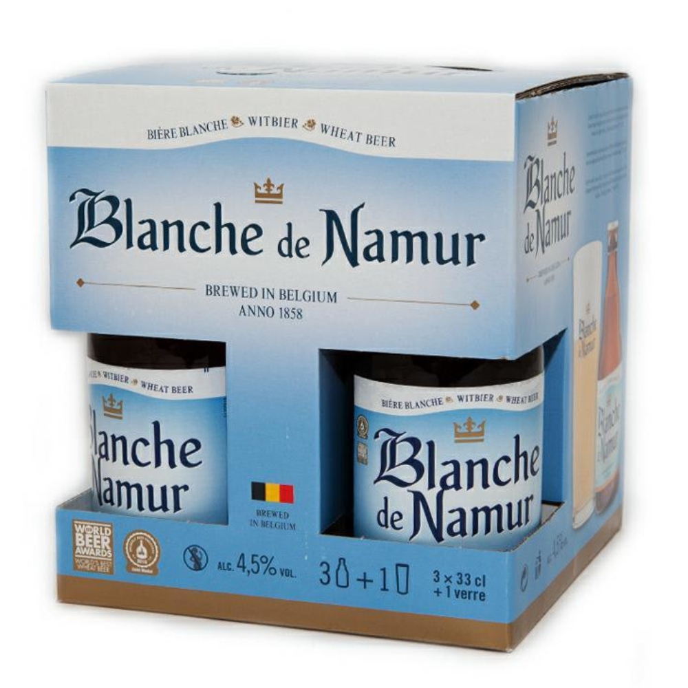 Piwo Du Bocq Blanche de Namur 4,7% 330 ml (Zestaw 3x But. 0,33 L + Szkło)