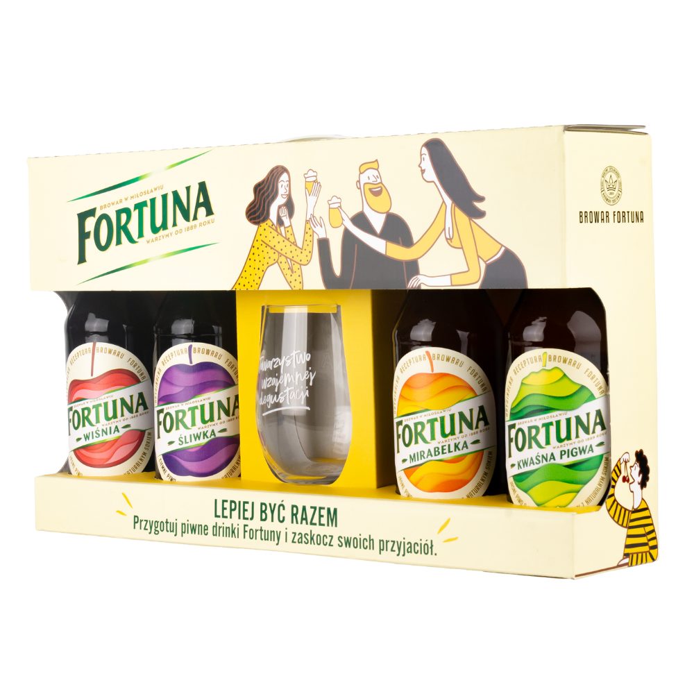 Piwo Fortuna Zestaw 4 x 500 ml + Szklanka