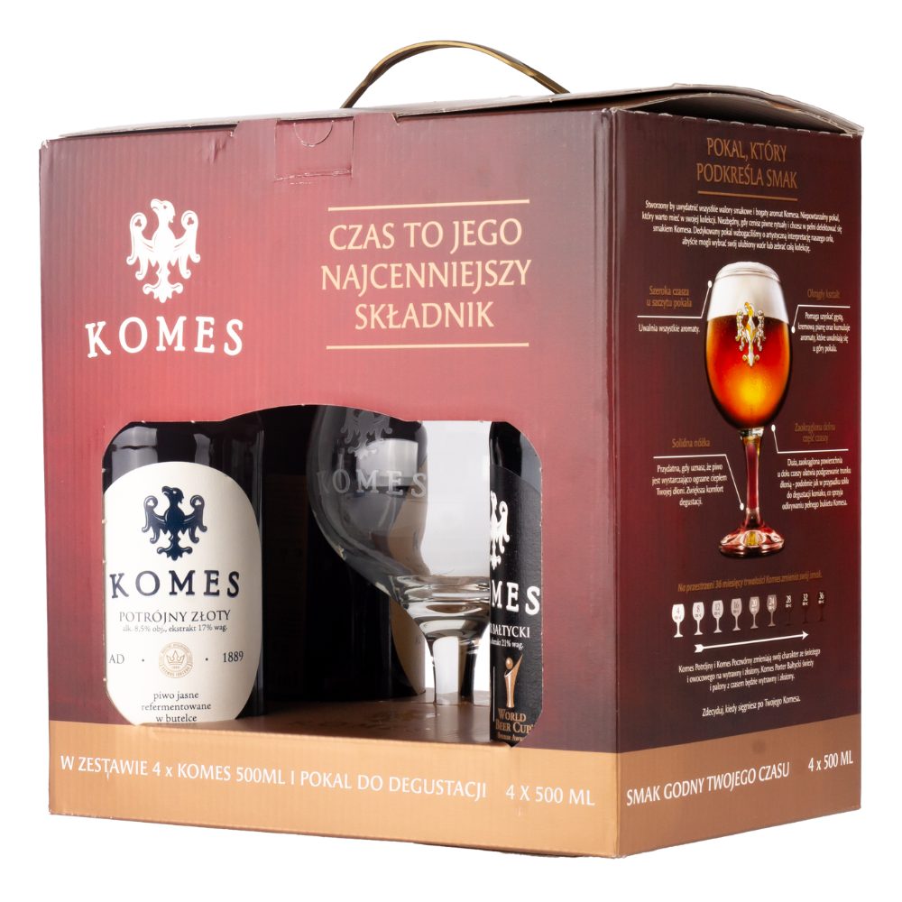 Piwo Komes Zestaw Standard 4 x 500 ml + Pokal