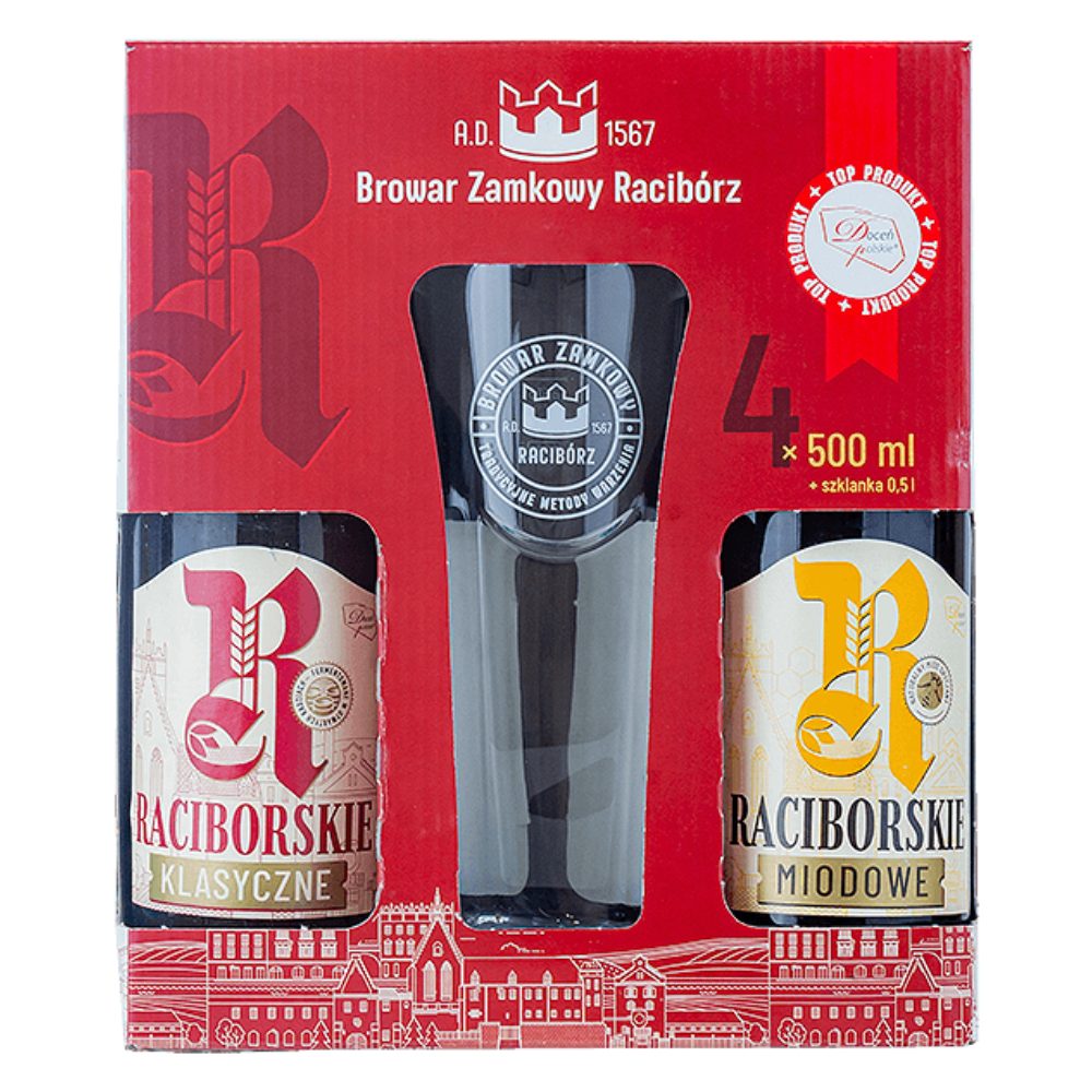 Piwo Raciborskie Zestaw 4 x 500 ml + Szklanka