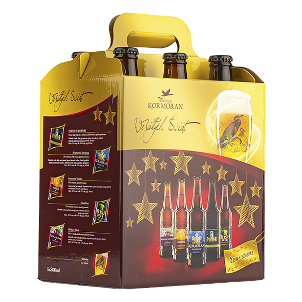 Piwo Kormoran Świąteczny 5-PAK 5,6% 5x 500 ml + szklanka