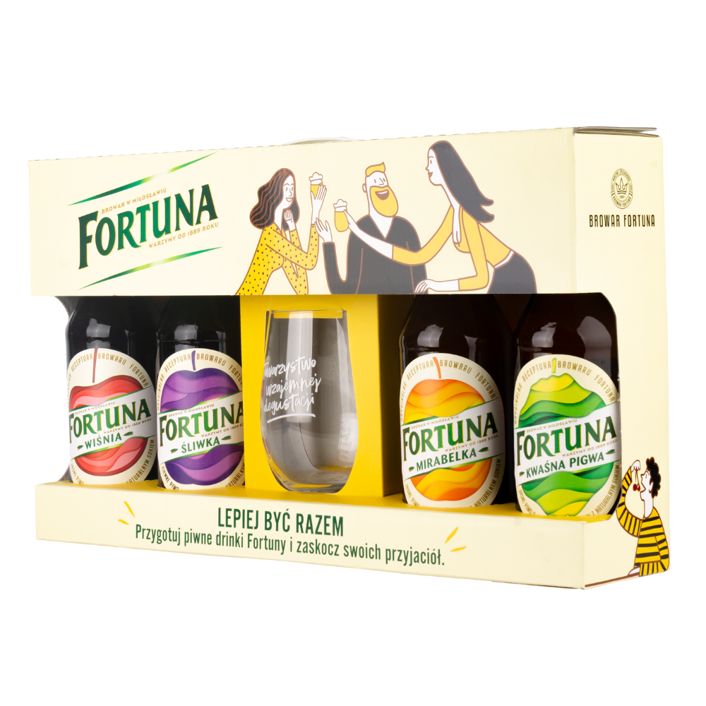Piwo Fortuna Zestaw 4 x 500 ml + Szklanka