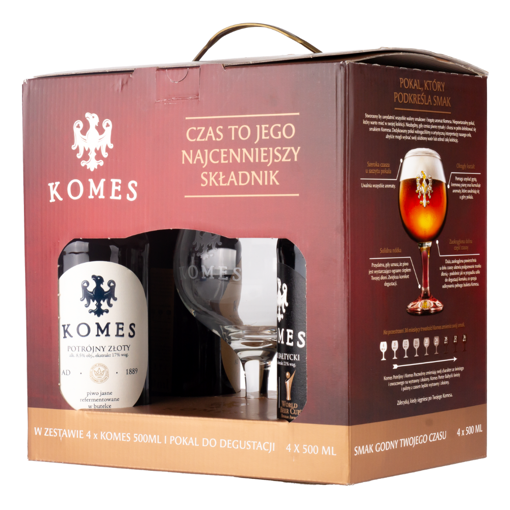 Piwo Komes Zestaw Standard 4 x 500 ml + Pokal