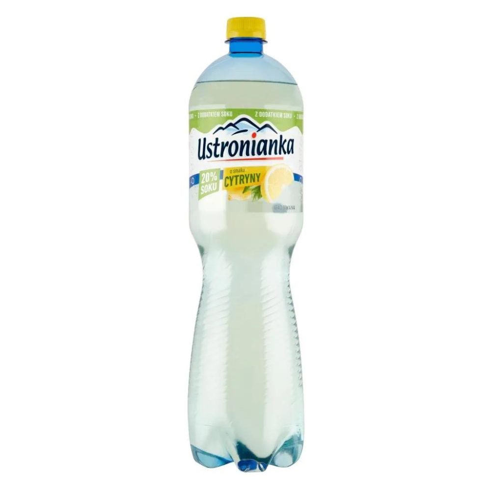 Woda Ustronianka o smaku cytryny z 20% soku gazowana 1500 ml