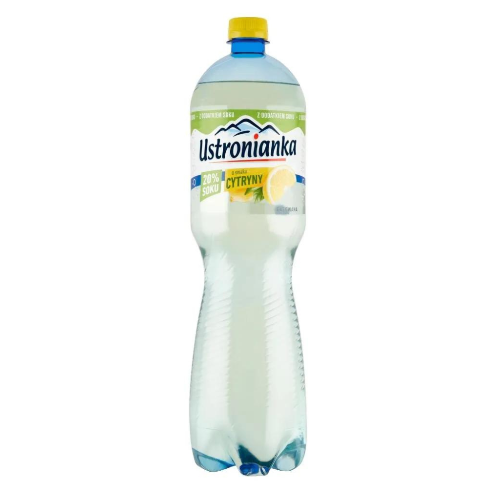 Woda Ustronianka o smaku cytryny z 20% soku gazowana 1500 ml