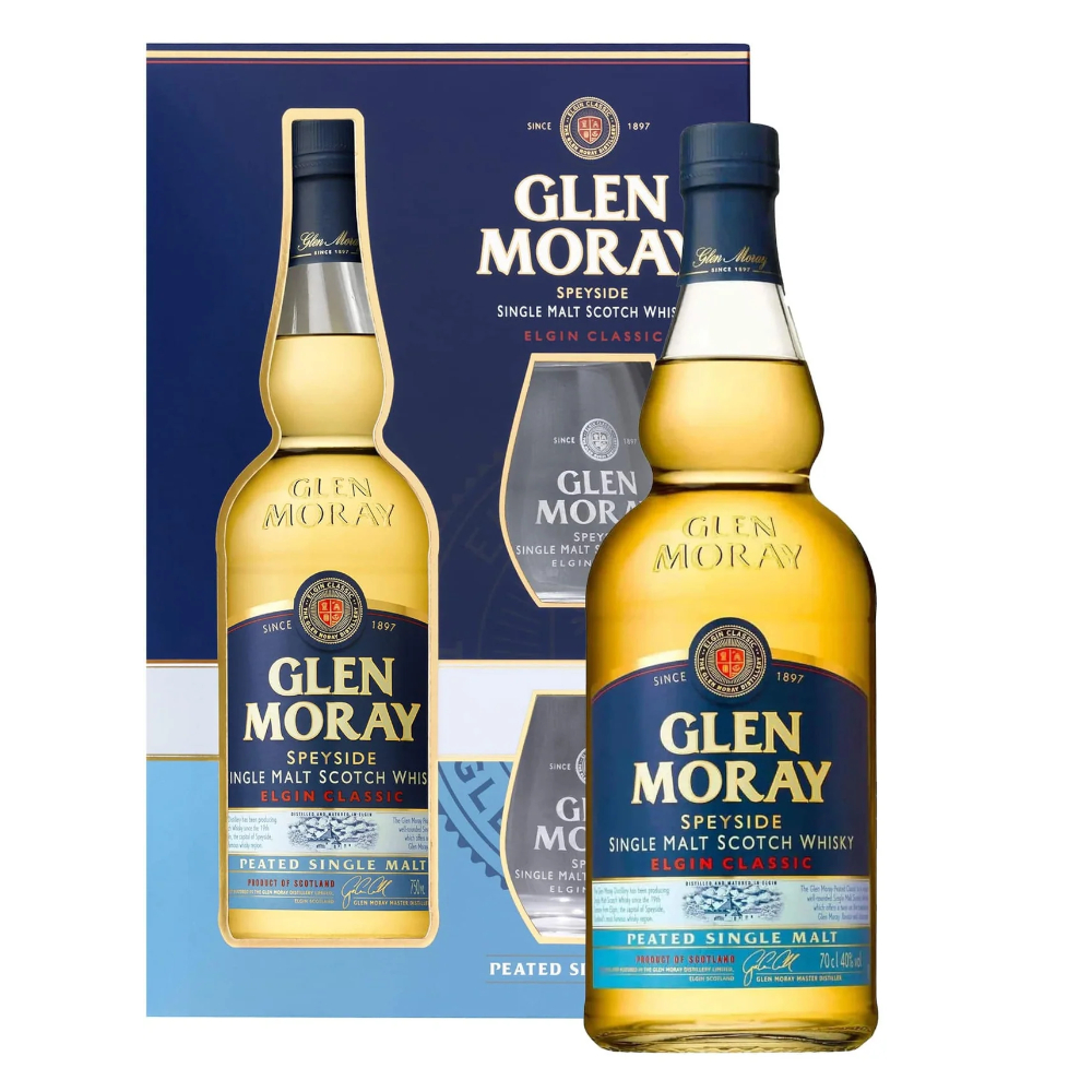 Whisky Glen Moray Peated 40% 700 ml + 2 szklanki