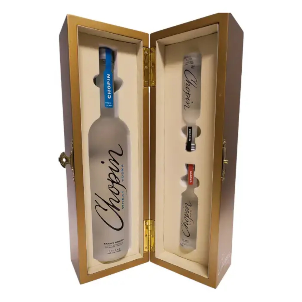 Wódka Zestaw Chopin Wheat 40% 700 ml + Chopin Potato 40% 50 ml + Chopin Rye 40% 50 ml + złota skrzynka
