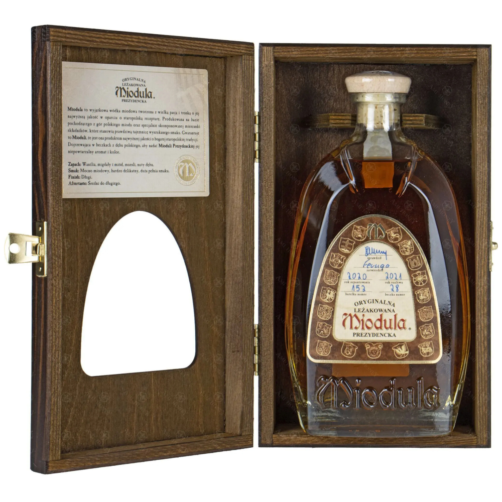 Miód Pitny Miodula Prezydencka Skrzynia drewniana 40% 500 ml