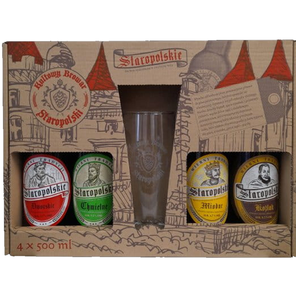 Piwo Staropolskie 500 ml Zestaw + szklanka