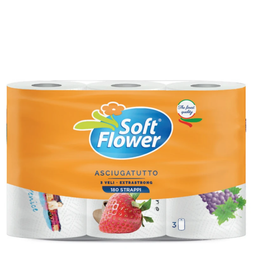 Ręcznik Kuchenny Soft Flower Fragola 3-warstwowy 3 rolki