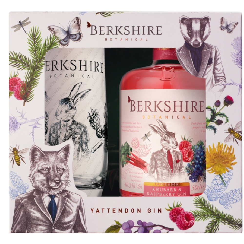 Gin Berkshire Rhubarb&Raspberry 40,3% 500 ml + szklanka