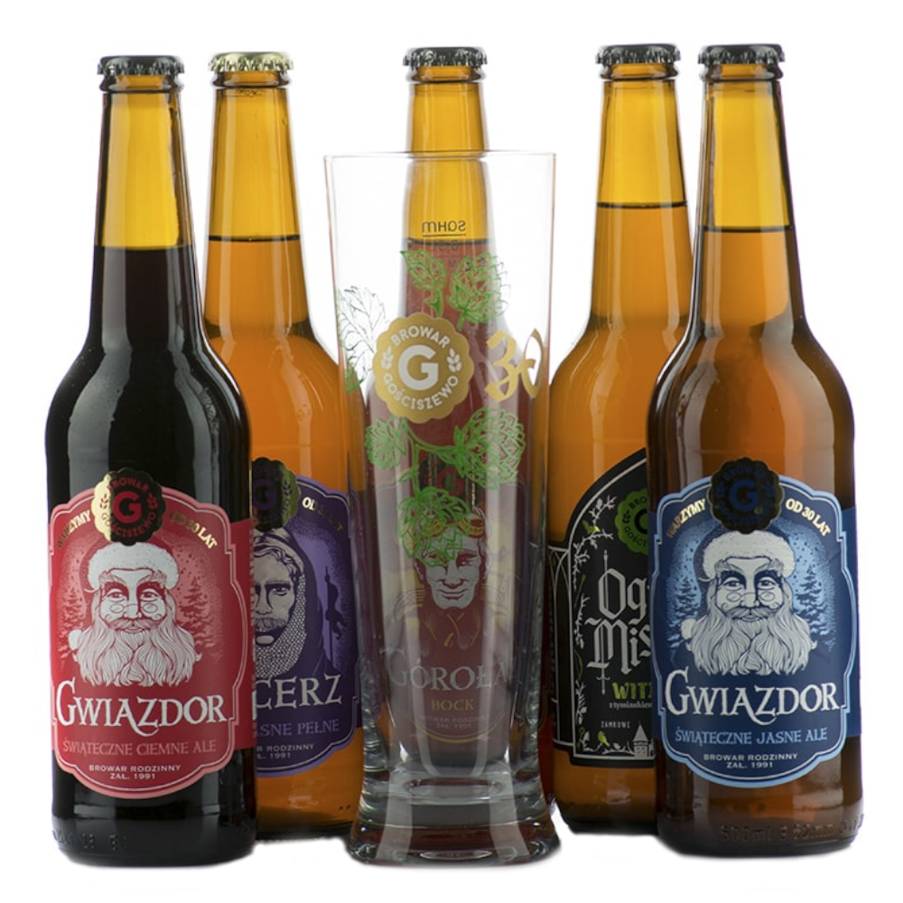 Piwo Zestaw Świąteczny 5 Piw + szklanka 2500 ml