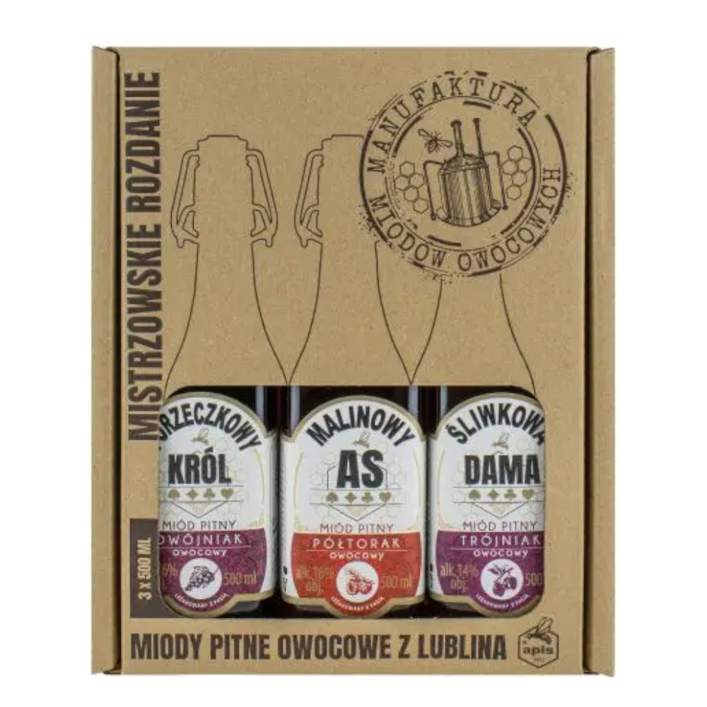Zestaw Manufaktura Miodów Owocowych Mistrzowskie Rozdanie 14% - 16%  3 x 500 ml