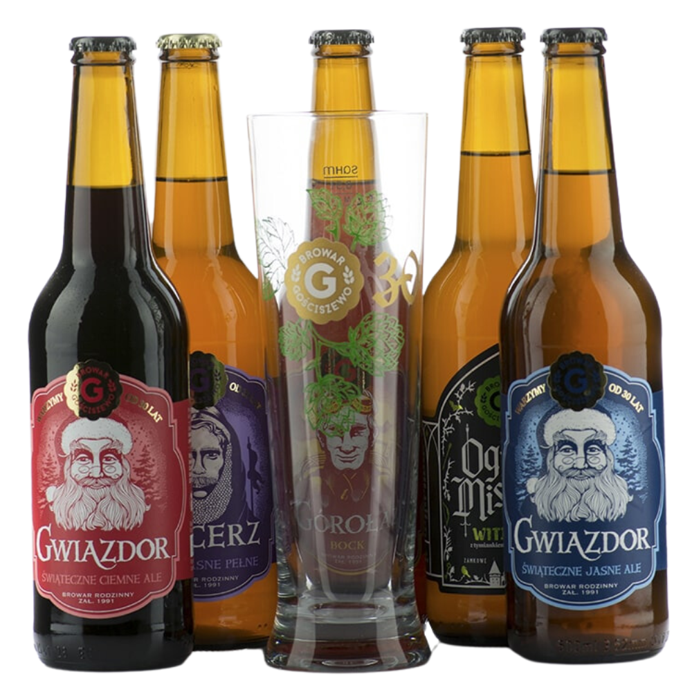 Piwo Gościszewo Zestaw 5 x 500 ml but + szklanka