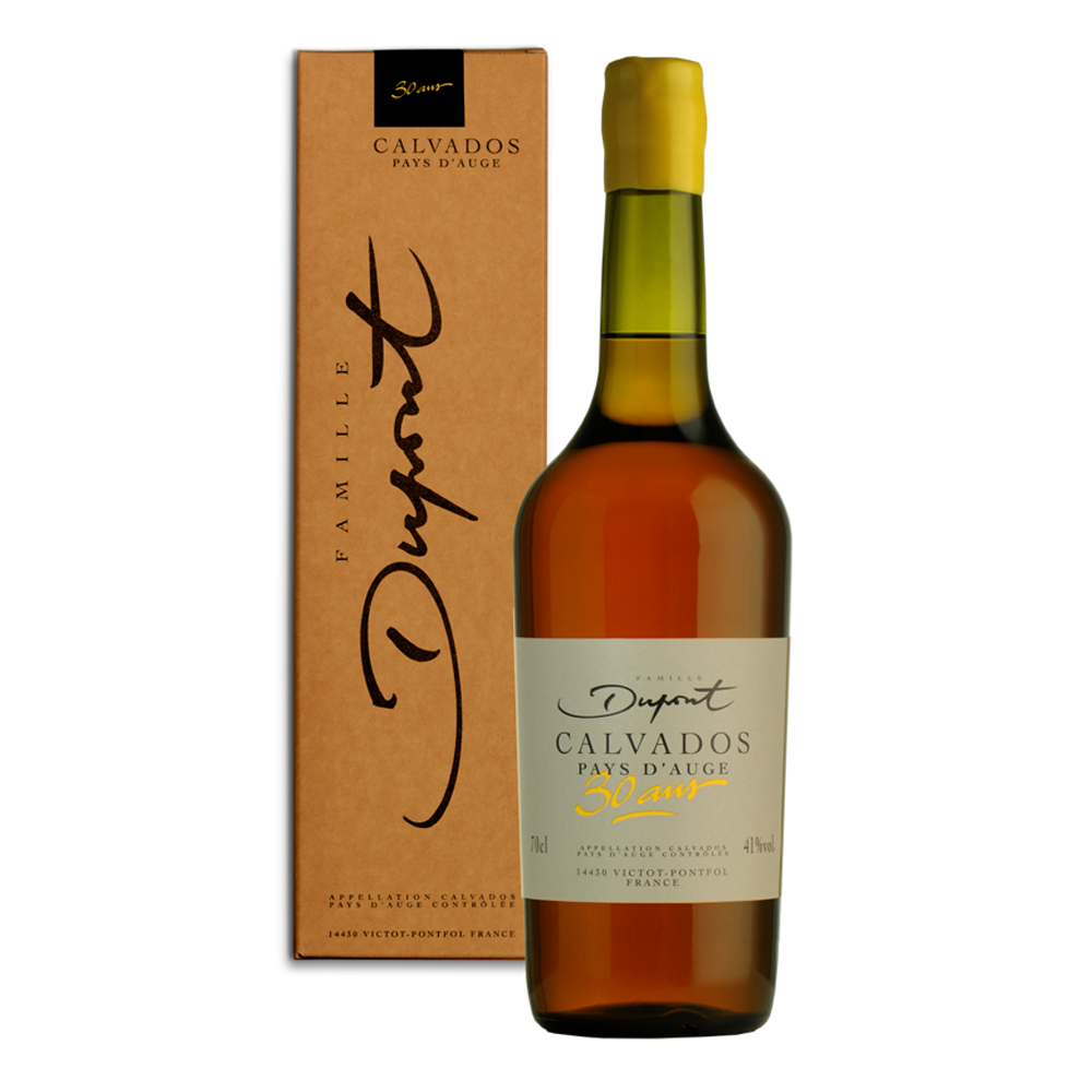 Calvados Famille Dupont Pays d'Auge 30 ans 41% 700 ml zestaw
