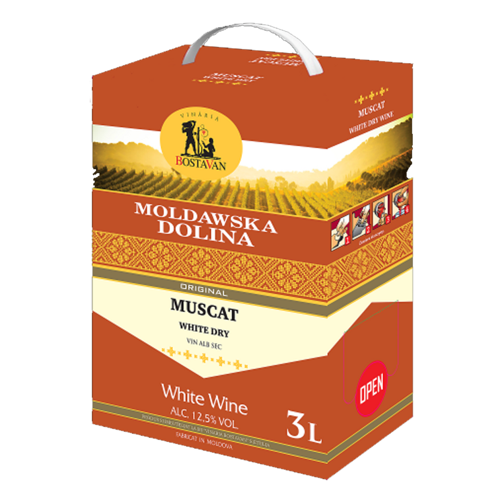 Wino Mołdawska Dolina Muscat Bag in Box 12,5% białe wytrawne 3000 ml