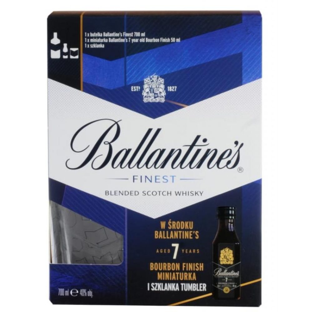 Whisky Ballantine's Finest 40% 700 ml + Miniaturka Ballantine's 7YO 50 ml + Szklanka
