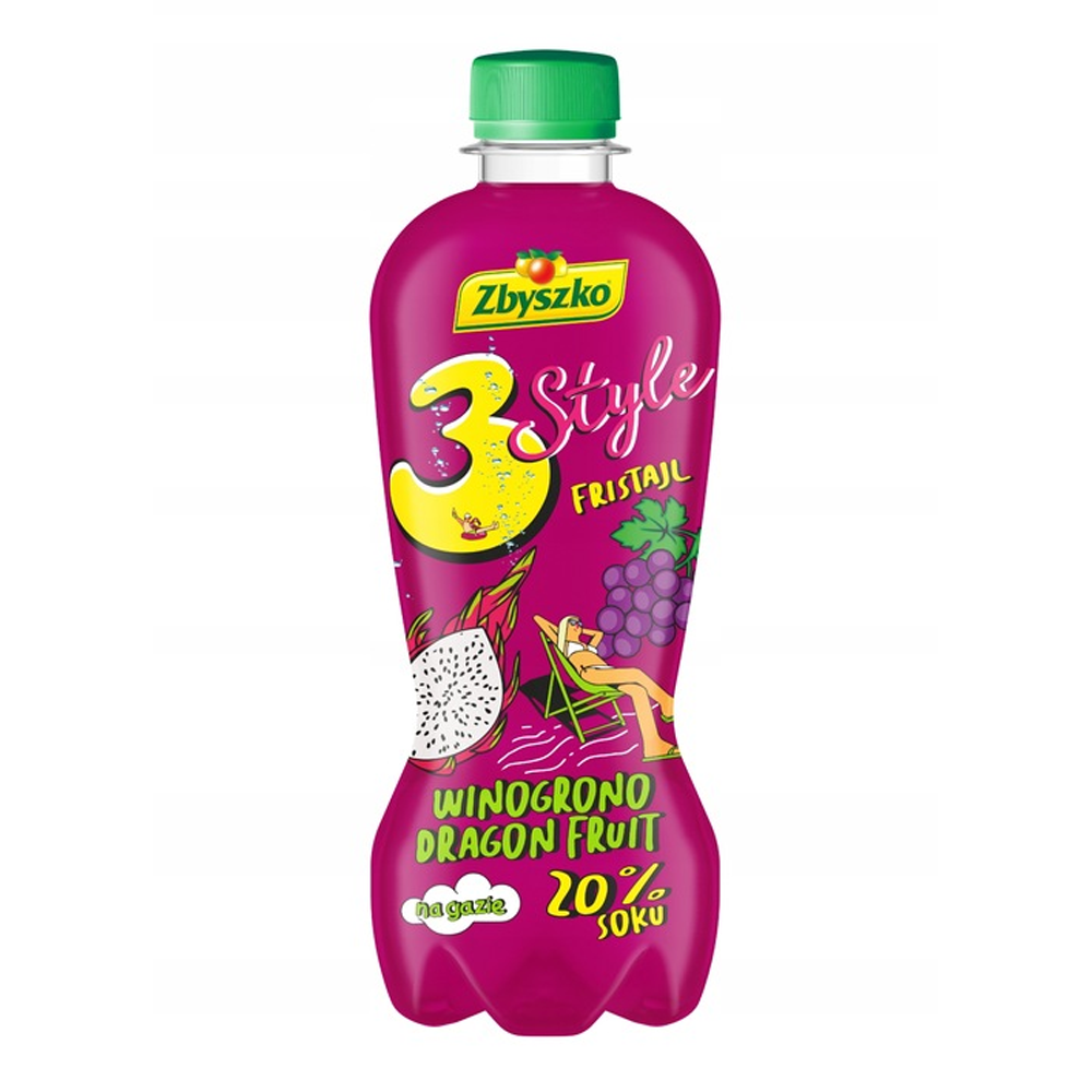 Napój Zbyszko 3 Style Winogrono-Dragon Fruit 400 ml gazowany