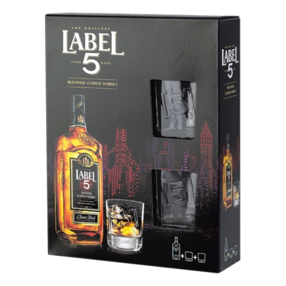 Whisky Label 5 40% 700 ml + 2 szklanki