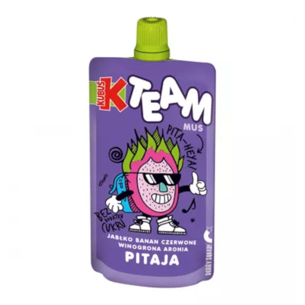 Kubuś Team Mus Jabłko-Banan-Czerwone winogrona-Aronia-Pitaja 100 g