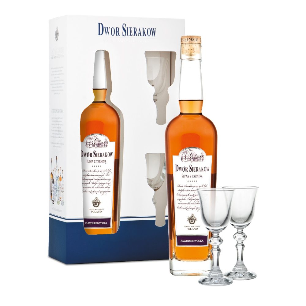 Wódka Dwór Sieraków Śliwa z Tarniną 40% 700 ml + 2 kieliszki