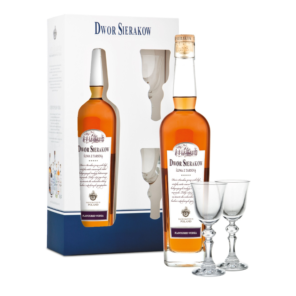 Wódka Dwór Sieraków Śliwa z Tarniną 40% 700 ml + 2 kieliszki