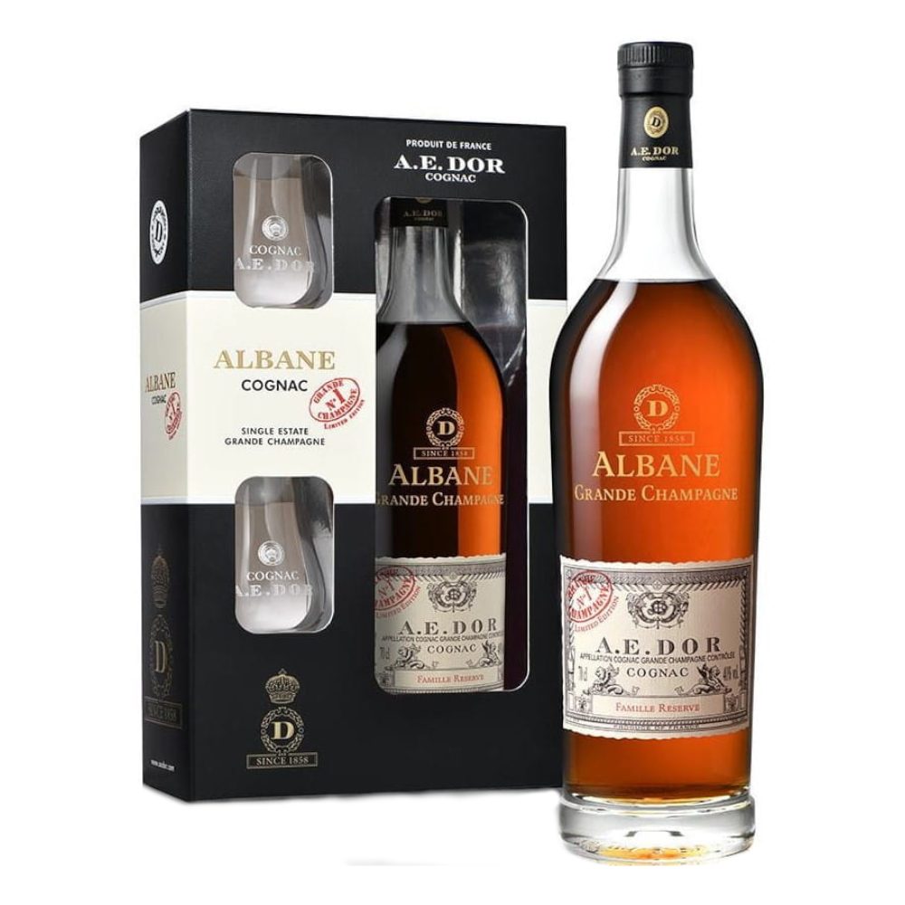 Koniak A.E. DOR Albane Single Estate 40% 700 ml + 2 kieliszki