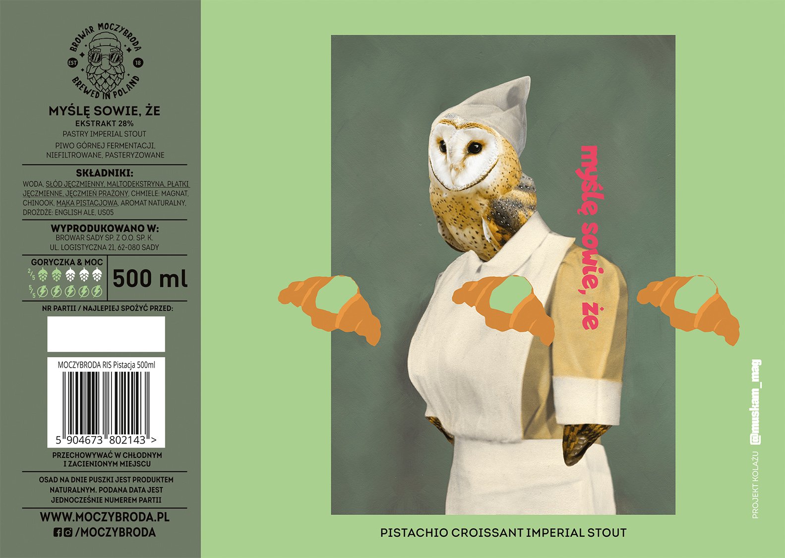 Piwo Browar Moczybroda myślę sowie, że Pistachio Croissant Imperial Stout 500 ml puszka