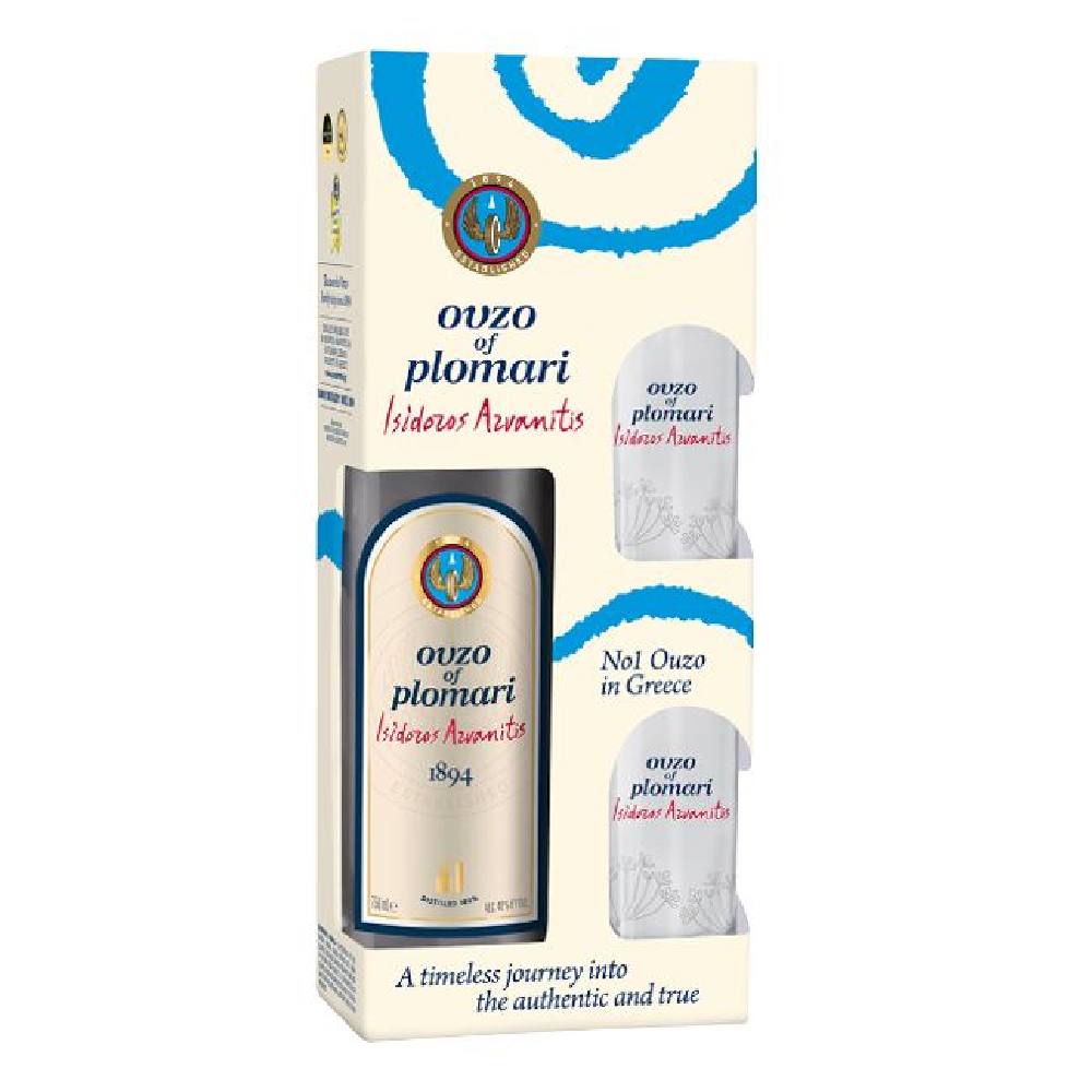 Wódka Ouzo Plomari 40% 700 ml + 2 szklanki