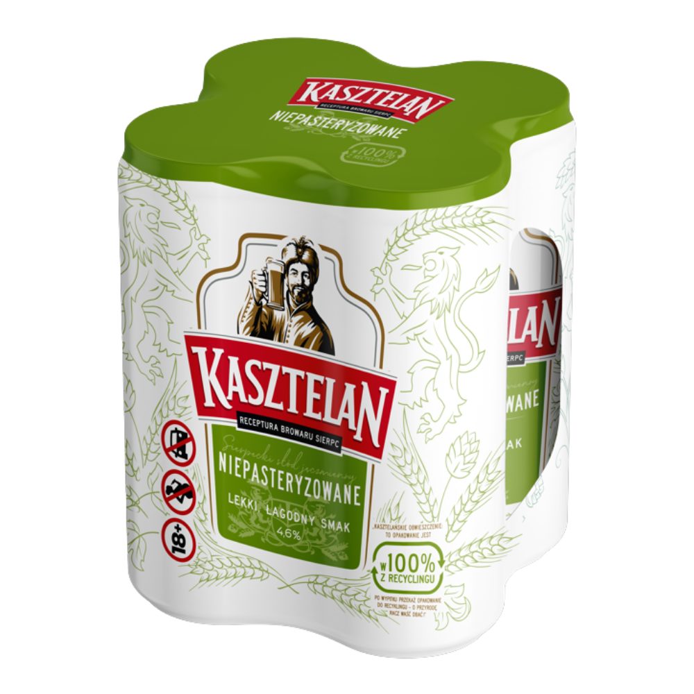 Piwo Kasztelan Niepasteryzowane 4,6% 500 ml 4-pak Puszka