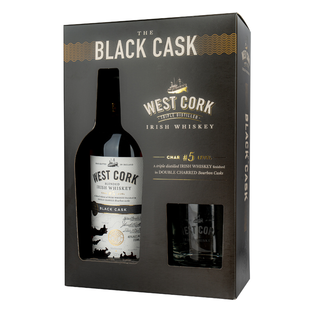Whisky West Cork Black Cask + szklanka 40% 700 ml kartonik