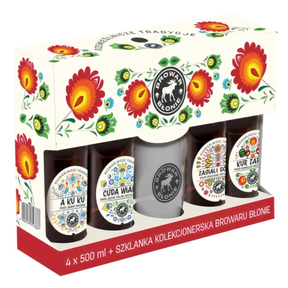 Piwo Zestaw  Błonie Polski Folklor + szklanka 5% 4x 500 ml