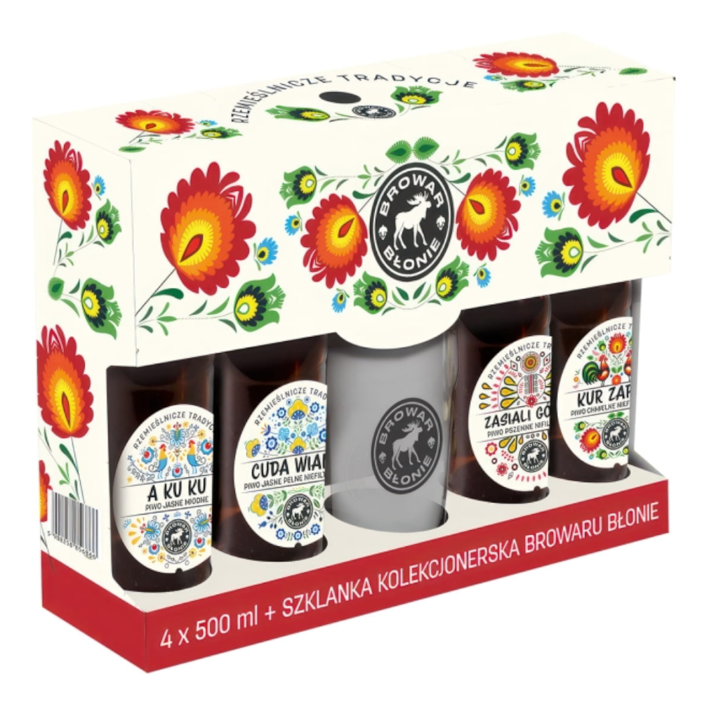 Piwo Zestaw  Błonie Polski Folklor + szklanka 5% 4x 500 ml