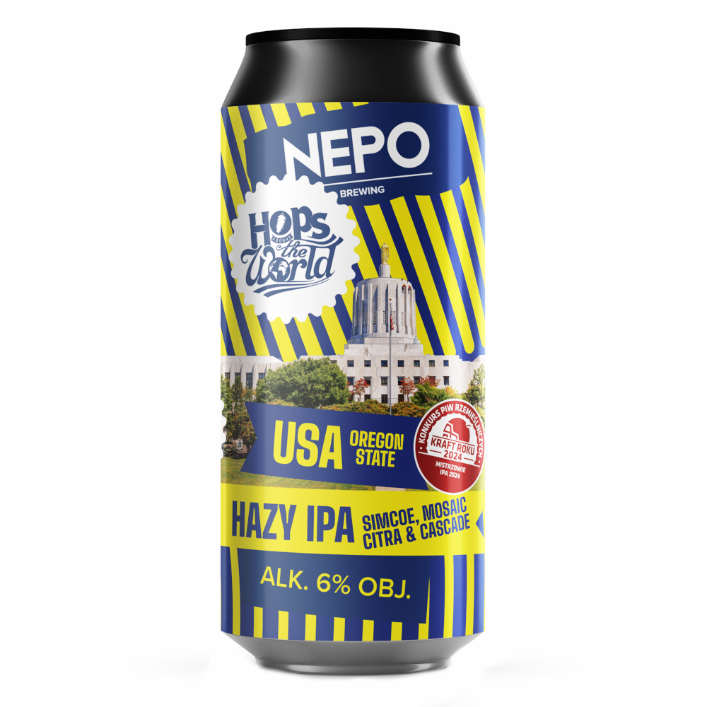 Piwo Nepomucen Hops Around The World - USA Oregon State Hazy IPA 6% 500 ml puszka