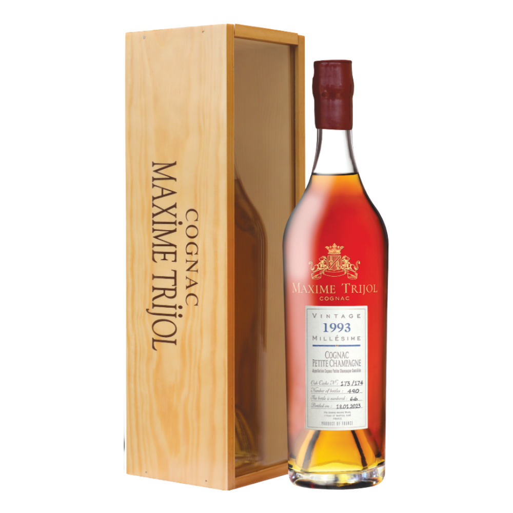 Koniak Maxime Trijol Petite Champagne,  Millesime 1993 42% 700 ml kartonik