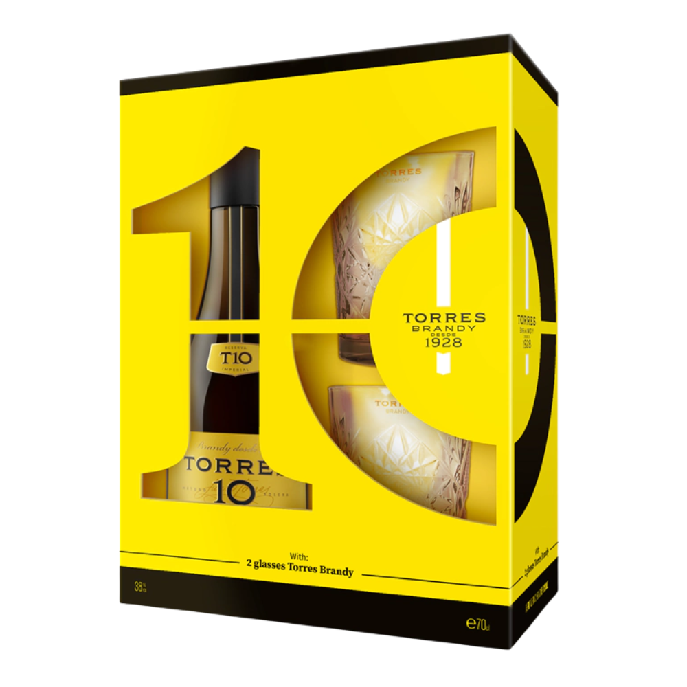 Brandy Torres 10YO 38% 700 ml + 2 szklanki