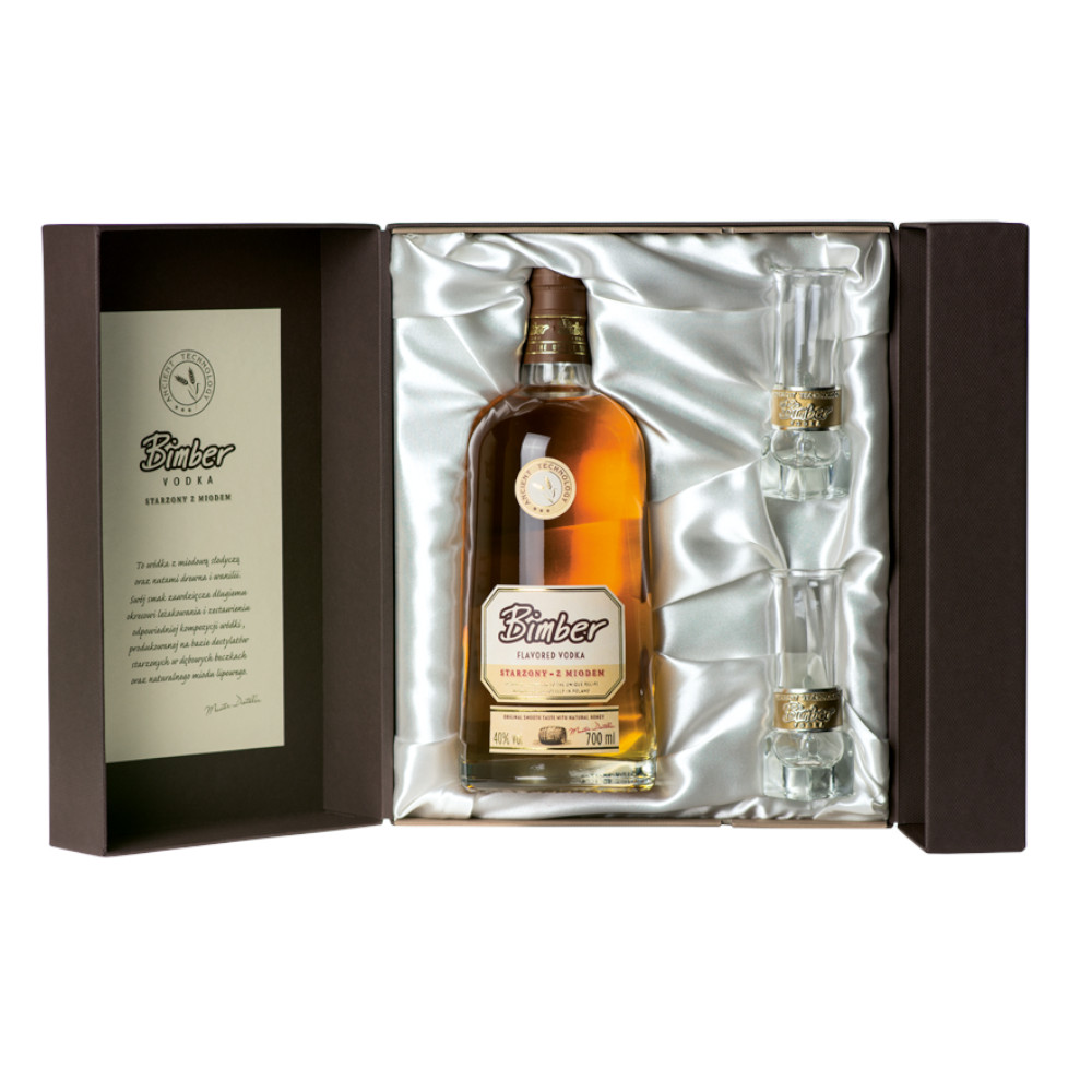Wódka Bimber Vodka  Starzona z Miodem 40% 700 ml + 2 kieliszki