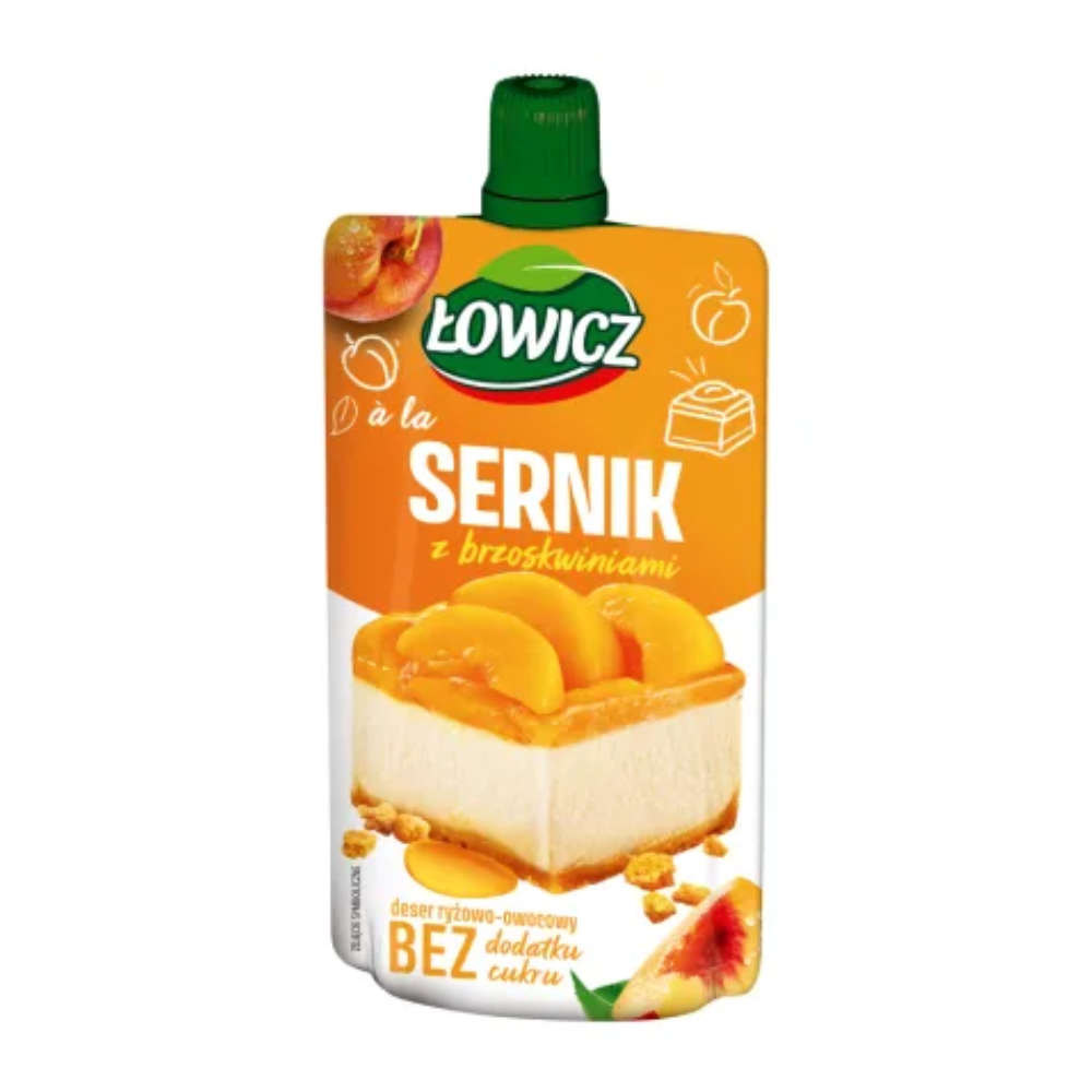 Łowicz Deser ryżowo-owocowy a'la sernik z brzeoskwiniami 100 g